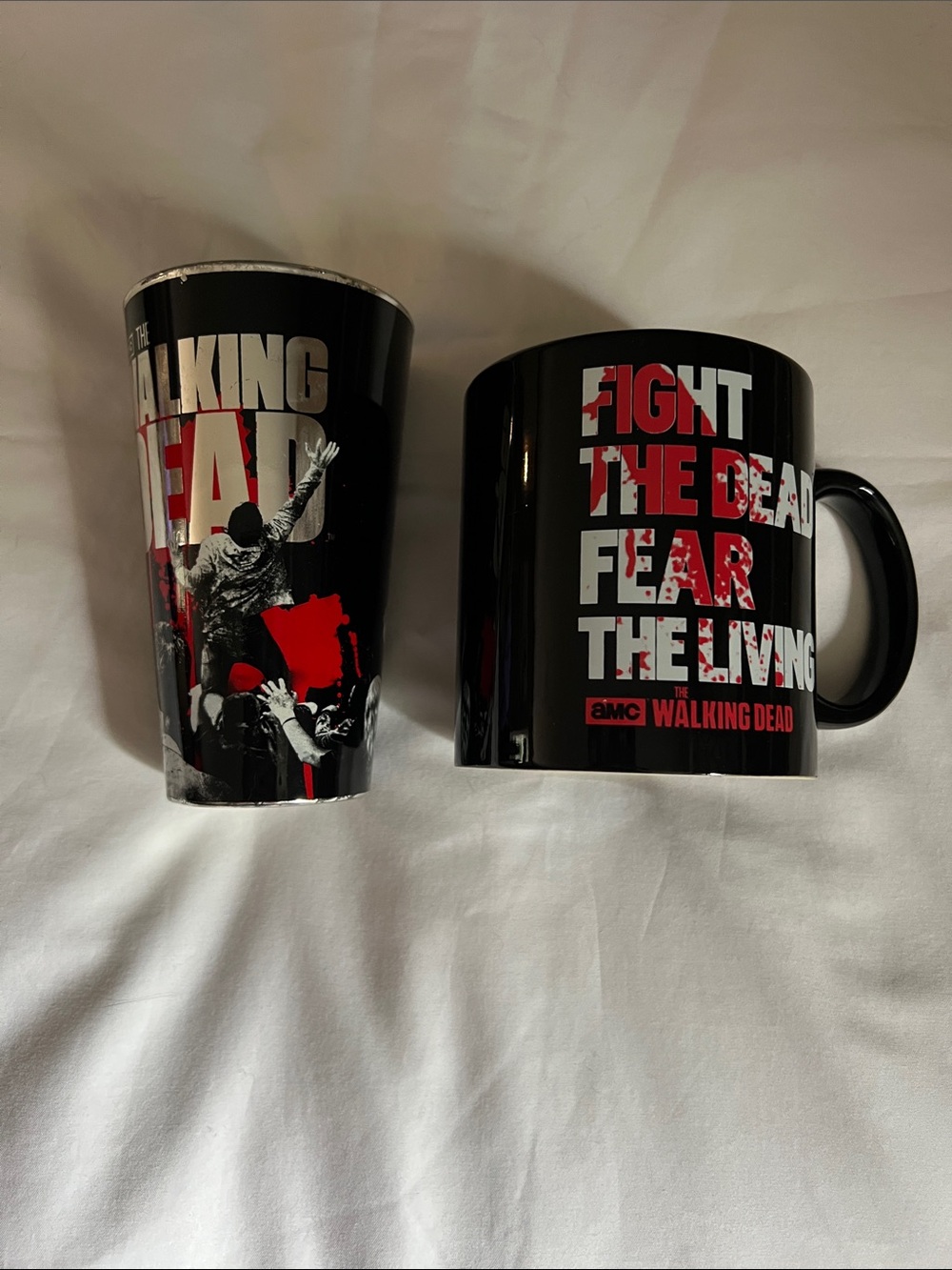 Black Ceramic Mug  and glass - Fight The Dead Design